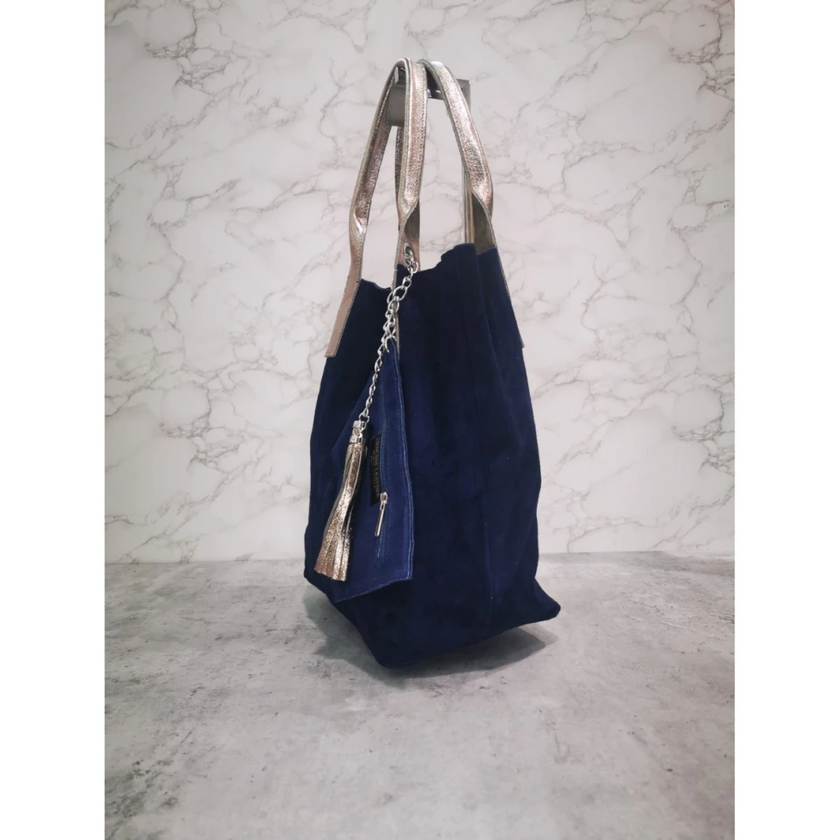 CABAS CROUTE DE CUIR BLU NOTTE 4 CABAS CROUTE DE CUIR BLU NOTTE – Image 2