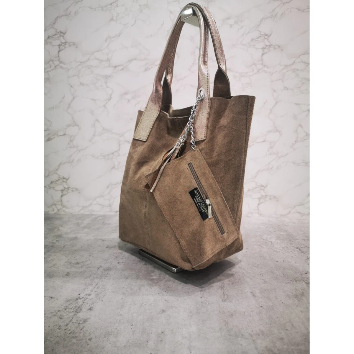 CABAS CROUTE DE CUIR CAPPUCCINO 4 CABAS CROUTE DE CUIR CAPPUCCINO – Image 2