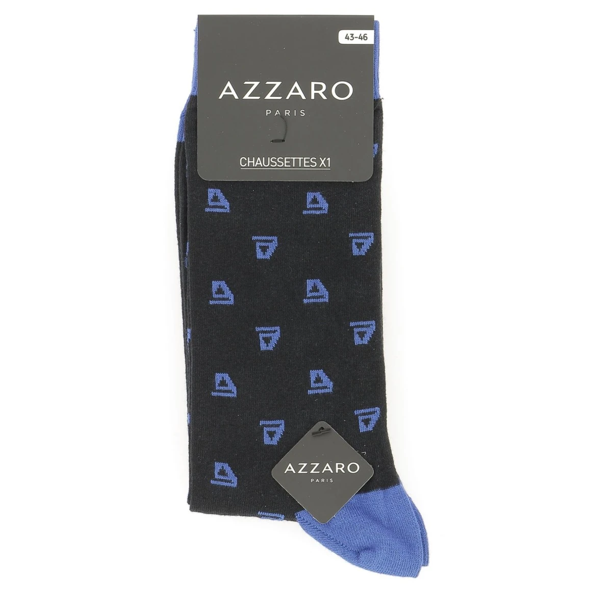CHAUSSETTES AZZARO PARIS LOGO LOT DE TROIS PAIRES, NOIR, BLEU MARINE, GRIS. 3 CHAUSSETTES AZZARO PARIS LOGO LOT DE TROIS PAIRES, NOIR, BLEU MARINE, GRIS.