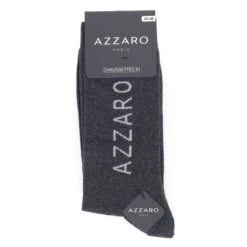 CHAUSSETTES AZZARO PARIS LOT DE TROIS PAIRES LOGO,BLEU MARINE, NOIR, GRIS.