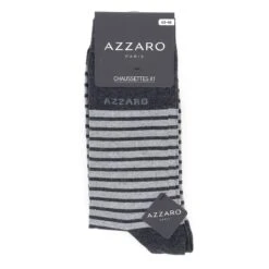 CHAUSSETTES AZZARO PARIS LOT DE TROIS PAIRES RAYURES LARGES, NOIR, BLEU MARINE, GRIS.