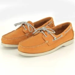 CHAUSSURES BATEAU YACHTING ORANGE CUIR VELOURS