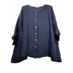 CHEMISE EVASEE FEMME 100% LIN NATUREL ET VEGAN MARINE