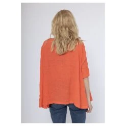 CHEMISE EVASEE FEMME 100% LIN NATUREL ET VEGAN ORANGE -Vêtements De Mode chemise evasee femme 100 lin naturel et vegan orange 3