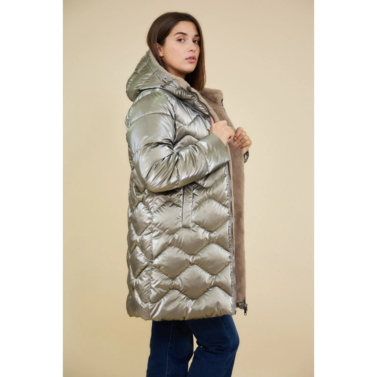 DOUDOUNE MI-LONGUE BRONZE DOUBLEE FOURRURE 5 DOUDOUNE MI-LONGUE BRONZE DOUBLEE FOURRURE – Image 3