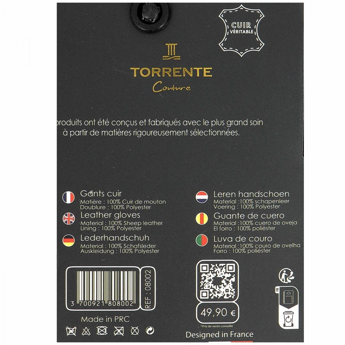 GANTS CUIR HOMME TORRENTE NOIR 3 6 GANTS CUIR HOMME TORRENTE NOIR 3 – Image 4