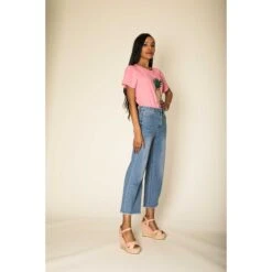 JEAN CROPPED LARGE STRECH NINA CARTER BLEU -Vêtements De Mode jean cropped large strech nina carter bleu 2