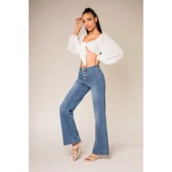 JEAN FLARE BOUTONS STRECH NINA CARTER BLEU CLAIR -Vêtements De Mode jean flare boutons strech nina carter bleu clair 2