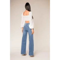 JEAN FLARE BOUTONS STRECH NINA CARTER BLEU CLAIR -Vêtements De Mode jean flare boutons strech nina carter bleu clair 3