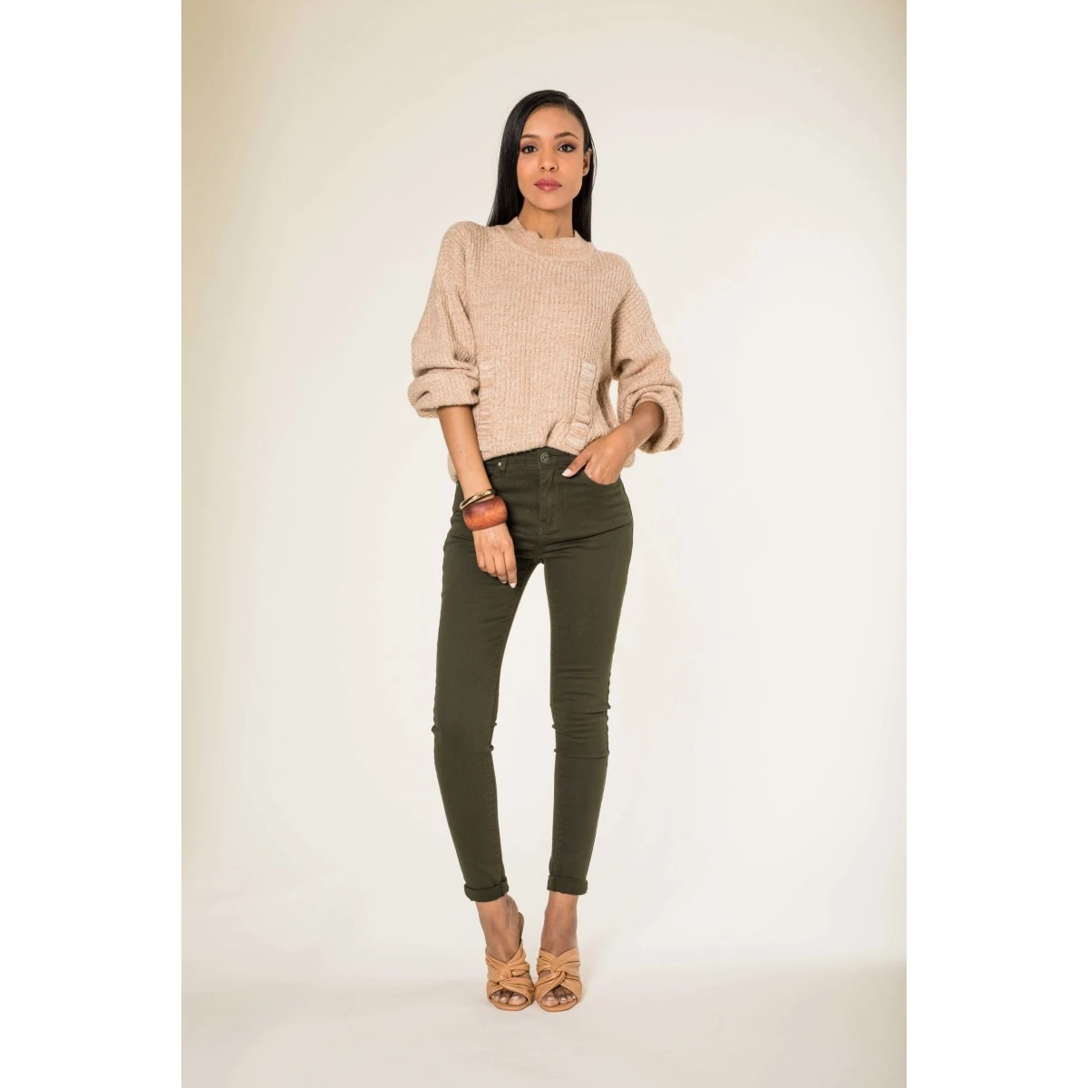 PANTALON SLIM STRECH NINA CARTER KAKI FONCE 6 PANTALON SLIM STRECH NINA CARTER KAKI FONCE – Image 4