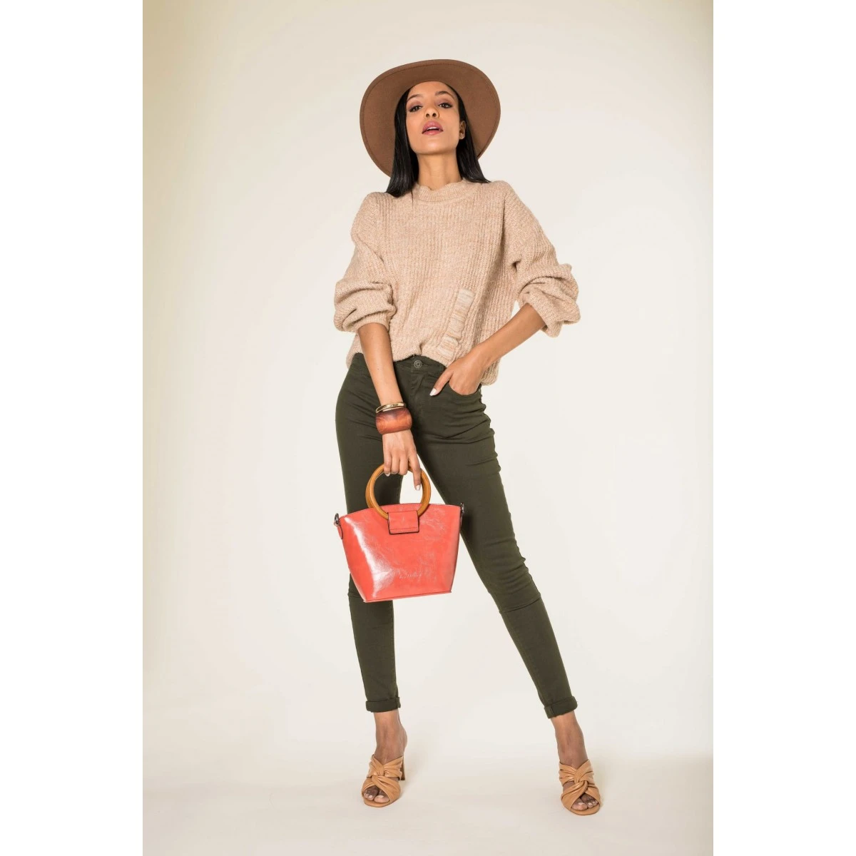 PANTALON SLIM STRECH NINA CARTER KAKI FONCE 3 PANTALON SLIM STRECH NINA CARTER KAKI FONCE