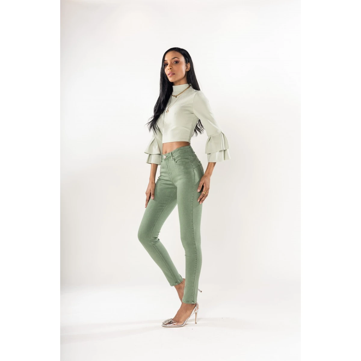 PANTALON SLIM STRECH NINA CARTER VERT AMANDE 5 PANTALON SLIM STRECH NINA CARTER VERT AMANDE – Image 3
