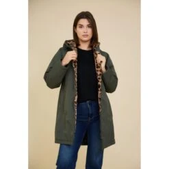 PARKA MI-LONGUE KAKI DOUBLEE LEOPARD