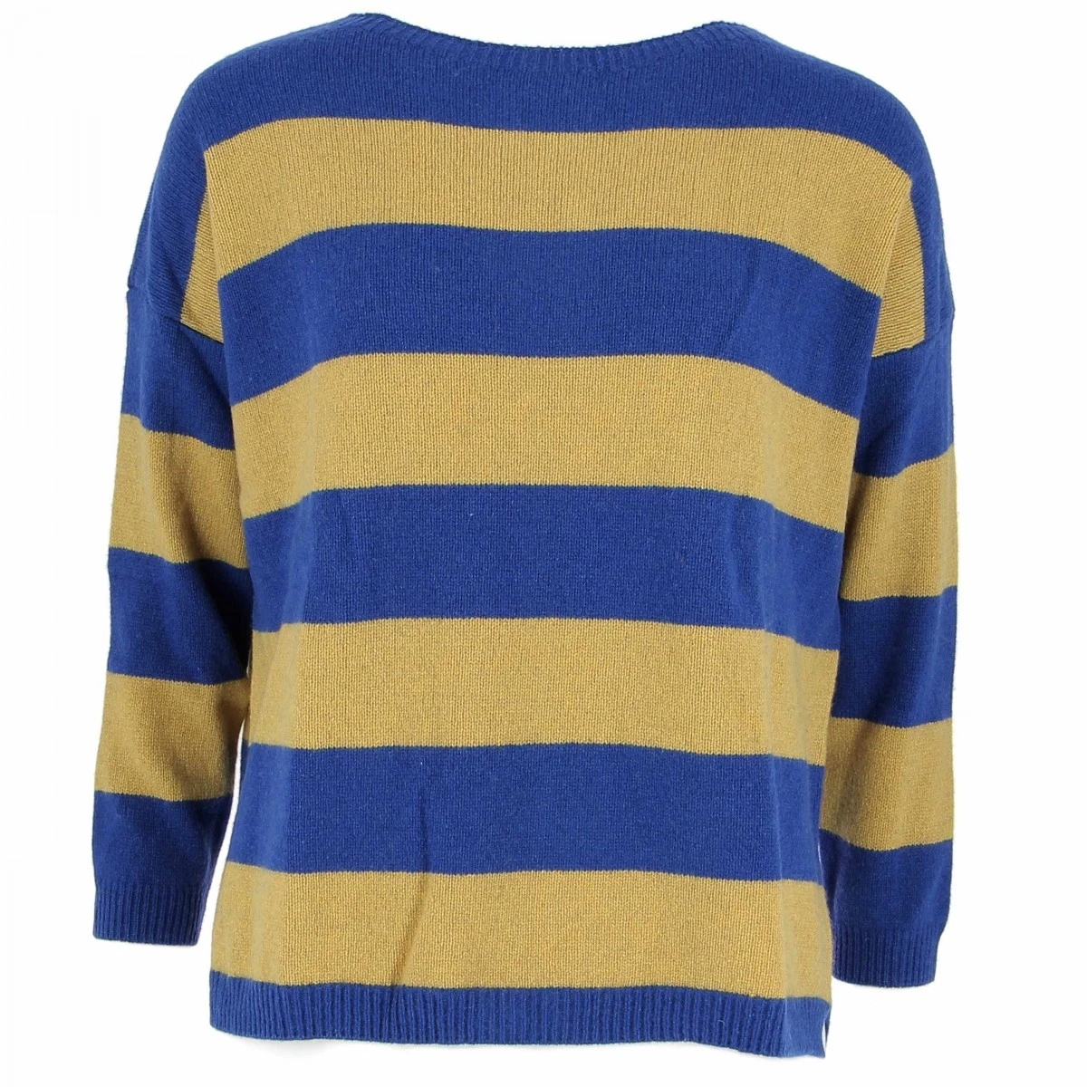 PULL 100% CASHMERE BLEU ROY / MOUTARDE 3 PULL 100% CASHMERE BLEU ROY / MOUTARDE
