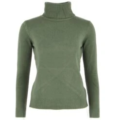 PULL FEMME COL ROULE KAKI