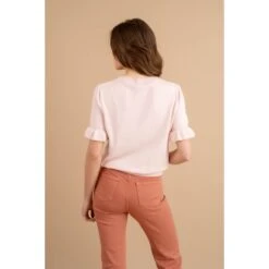 PULL MANCHES COURTES ROSE POUDRE -Vêtements De Mode pull manches courtes rose poudre 2