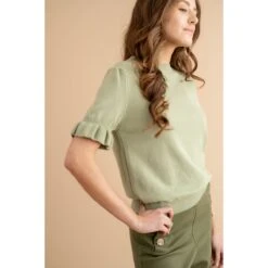 PULL MANCHES COURTES VERT AMANDE -Vêtements De Mode pull manches courtes vert amande 2