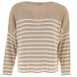 PULL MARINIERE 100% COTON BEIGE / BLANC