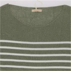 PULL MARINIERE 100% COTON KAKI / BLANC