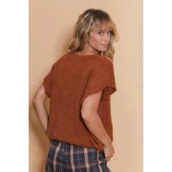 PULL SANS MANCHE BRUN ROUILLE -Vêtements De Mode pull sans manche brun rouille 1