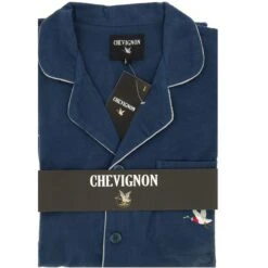PYJAMA LONG VESTE CHEVIGNON BLEU MARINE 100% COTON