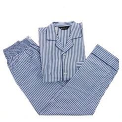 PYJAMA LONG VESTE RAYE CIEL ET MARINE