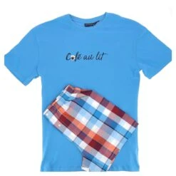 PYJAMA SHORT ARTHUR CAFE AU LIT BLEU CIEL