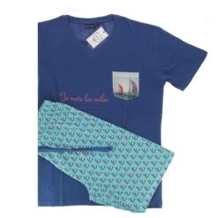 PYJAMA SHORT ARTHUR JE METS LES VOILES BLEU ROY ET BLEU CIEL