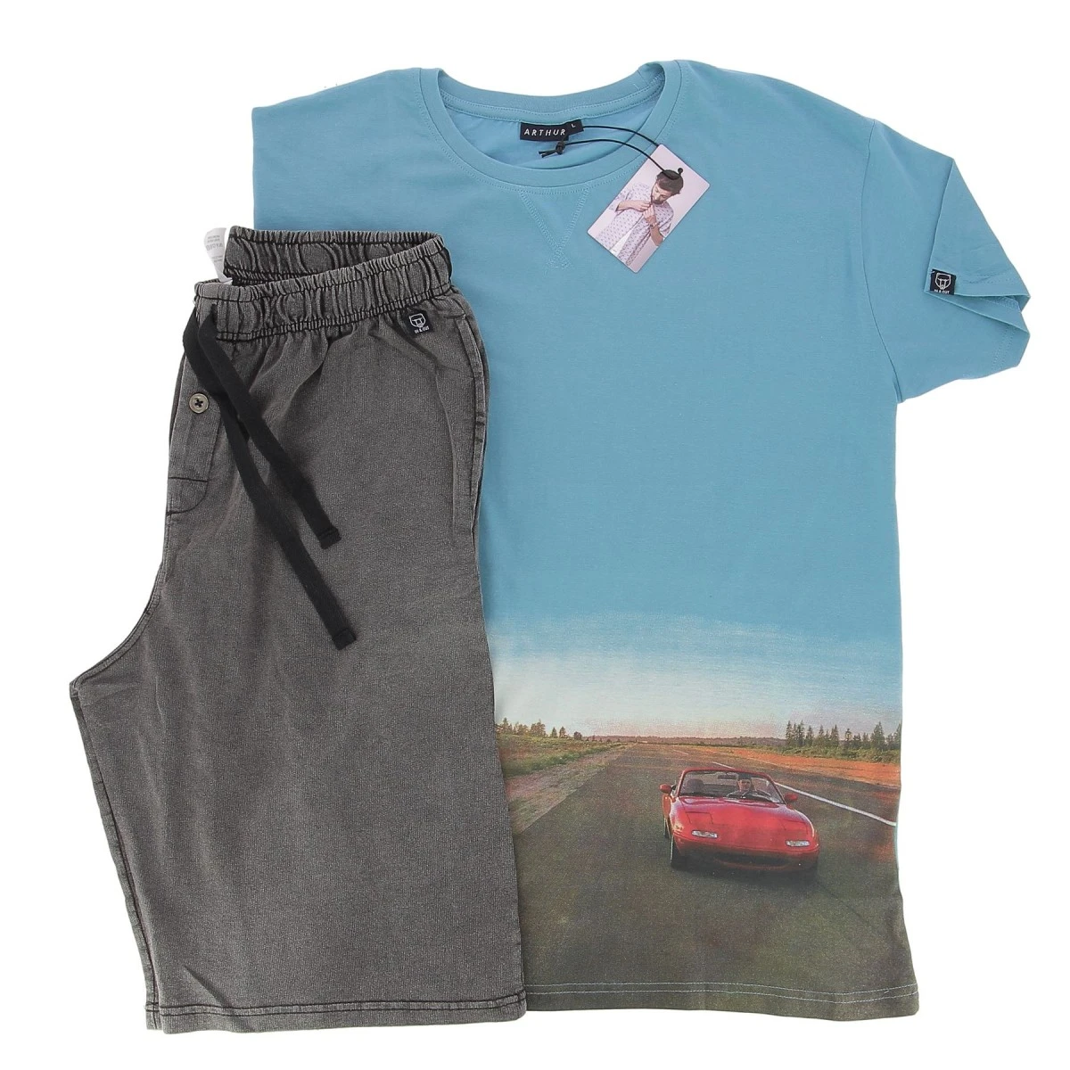 PYJAMA SHORT ARTHUR NEVADA BLEU ET GRIS AVEC MOTIF 3 PYJAMA SHORT ARTHUR NEVADA BLEU ET GRIS AVEC MOTIF