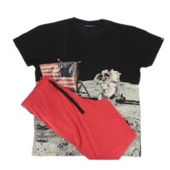 PYJAMA SHORT ARTHUR SUR UNE AUTRE PLANETE... NOIR ET ROUGE