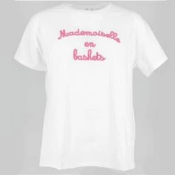 TEE SHIRT MADEMOISELLE EN BASKET LETTRE FUCHSIA