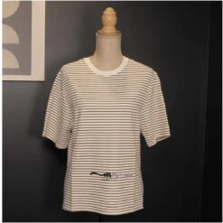 TEE-SHIRT MARINIERE FEMME ECRU/MARRON